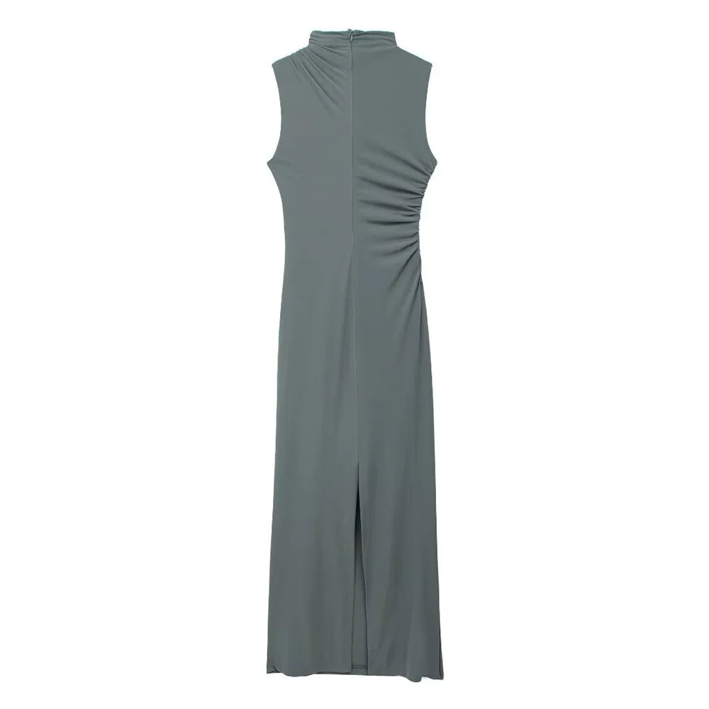 שמלת מקסי אלגנטית צמודה בעיצוב כיווצים - לוזיאנה