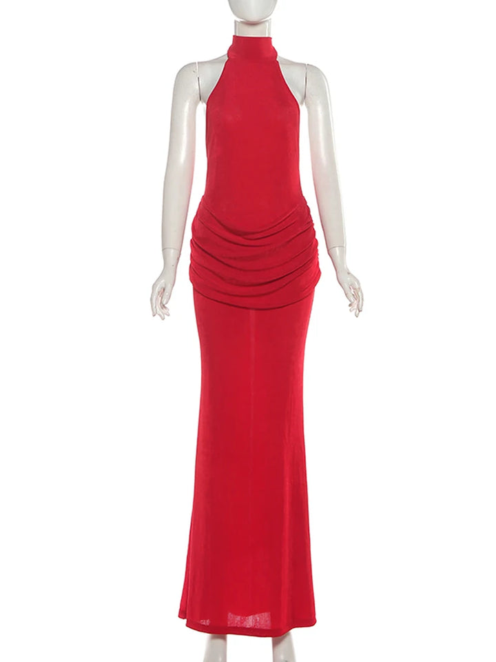 Open-back velvet maxi dress with pleats - Ciara
