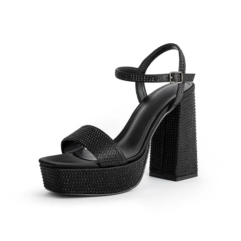 Platform Heel Sandals with Sequin Decoration - Amy
