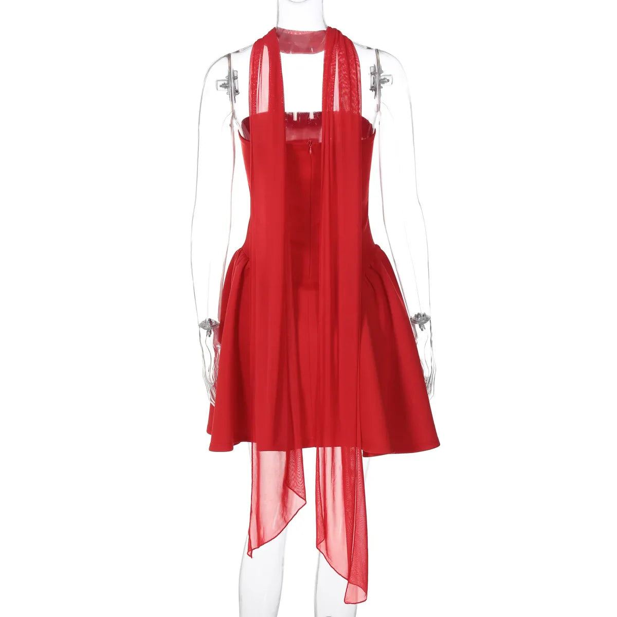 שמלת מיני סטרפלס בגזרת A בעיטור צעיף תואם - Amelie