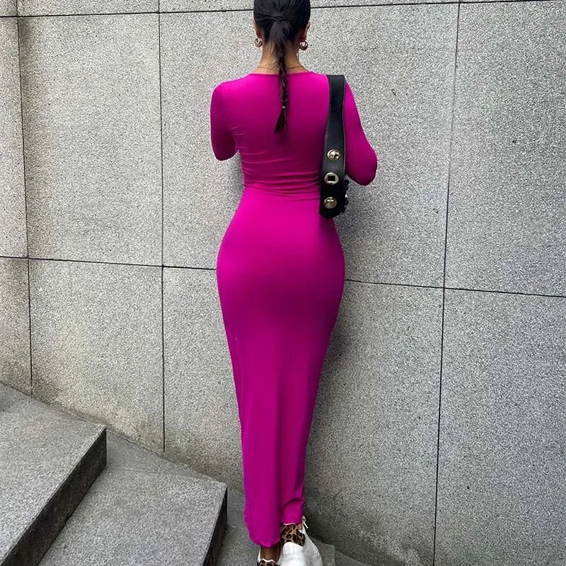 שמלת מקסי צמודה בד מחטב - Matilda