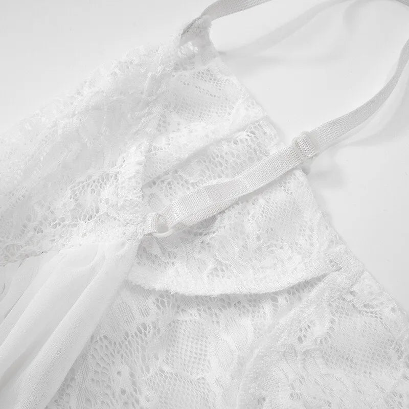 סט תחרה שני חלקים טופ גופיה קשירות בגב וחצאית מקסי - רייצ'ל