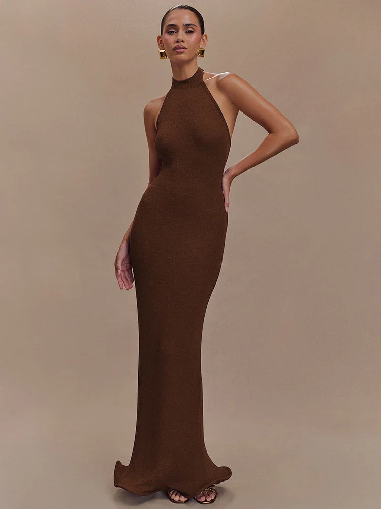 שמלת מקסי קולר קשירה בצוואר בעיצוב גב פתוח וגלים - מאקסימה