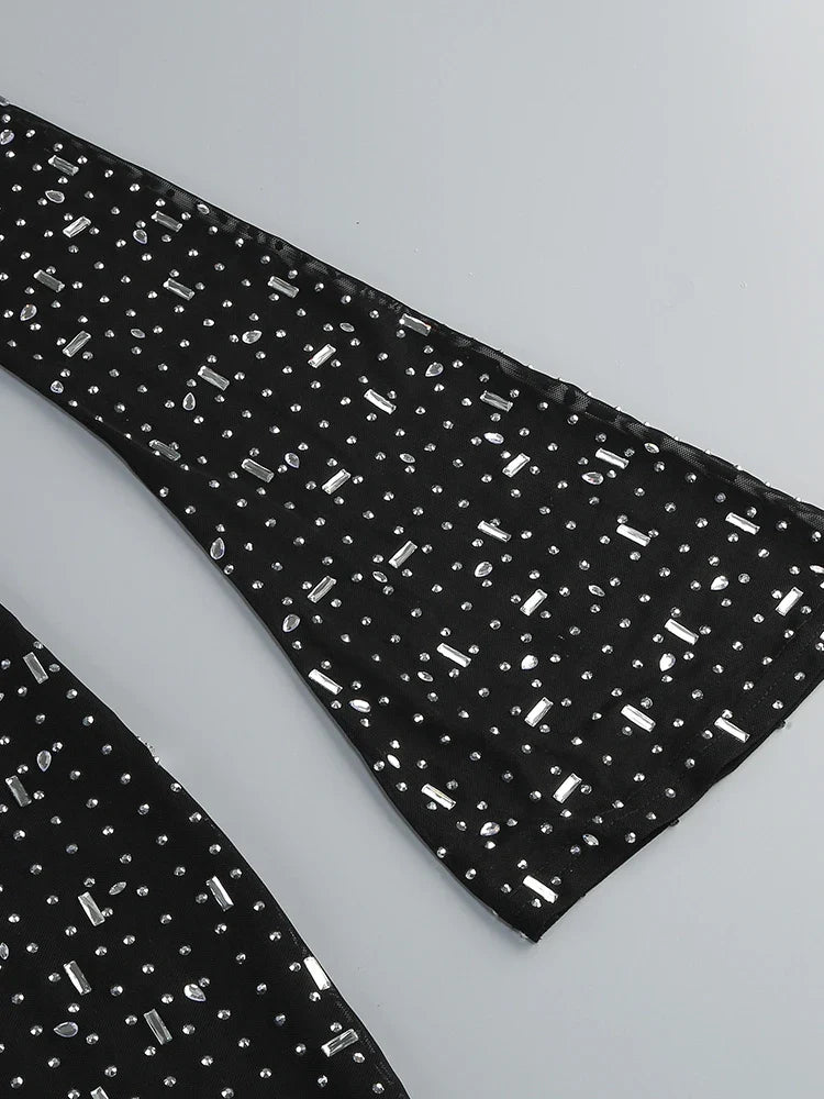 שמלת ערב מקסי יוקרתית בעיטור יהלומים מנצנצים צווארון גולף - Emerson