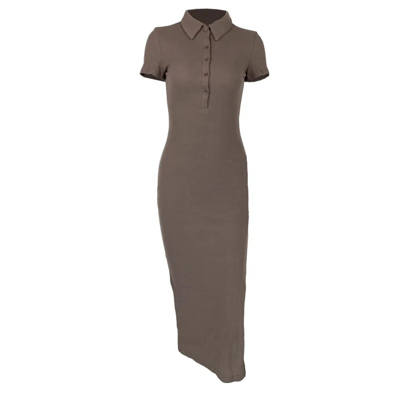 שמלת מקסי סרוגה בעיצוב שסע וצווארון פולו  - ולנטינה