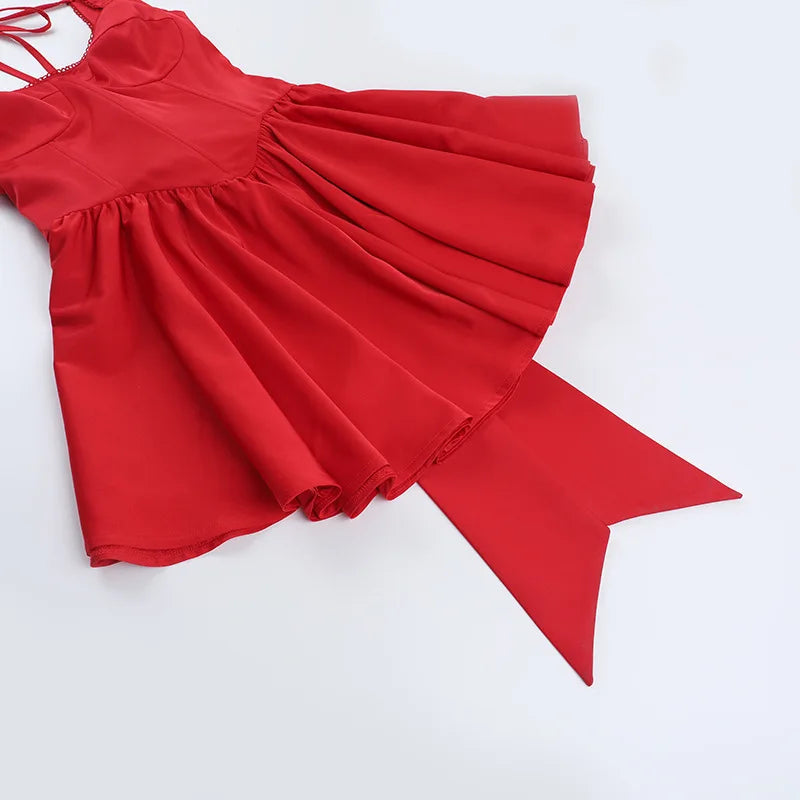 שמלת מיני בגזרת A קשירה בגב בעטור פפיון - דמי