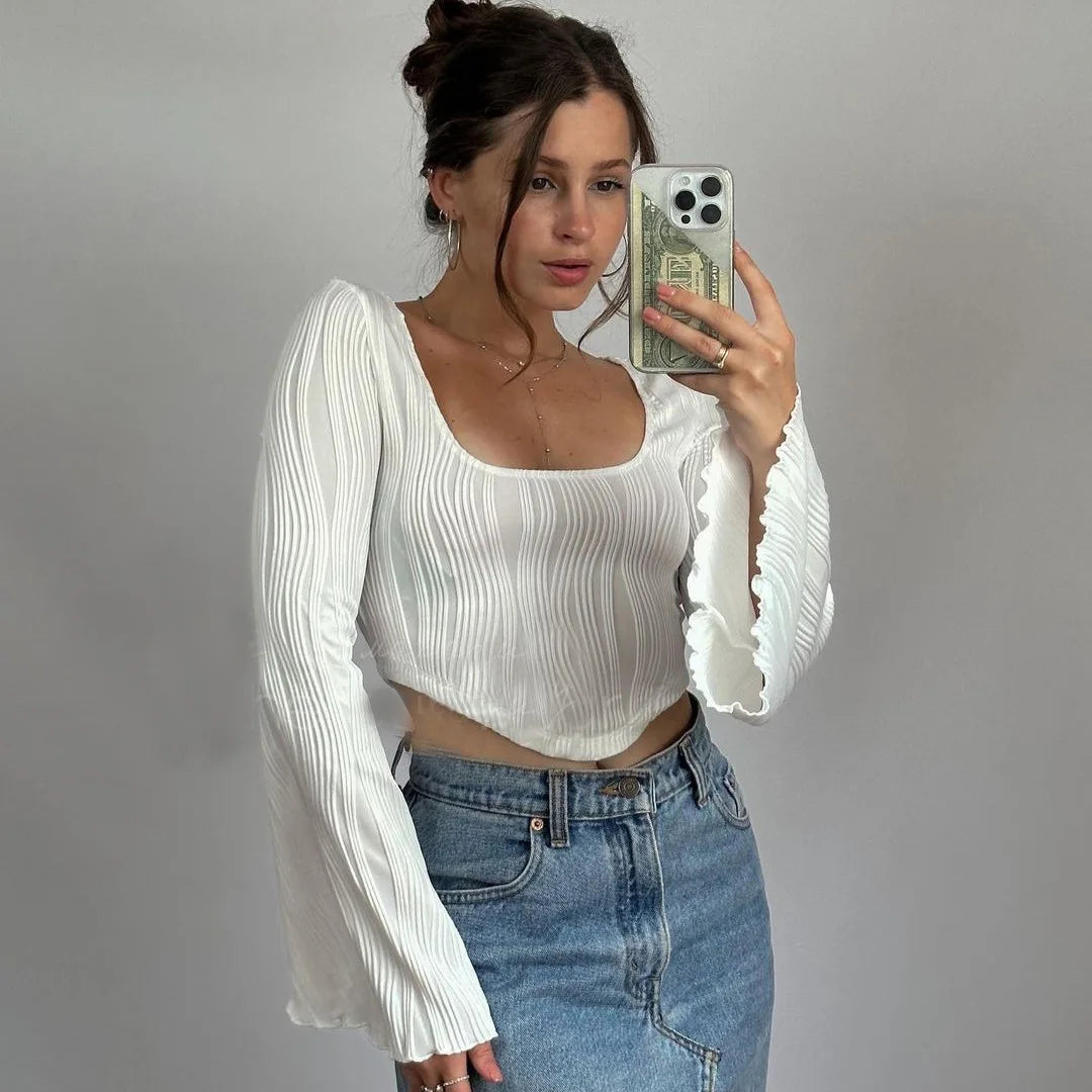 חולצת קרפ שרוולי פעמון - ברברה