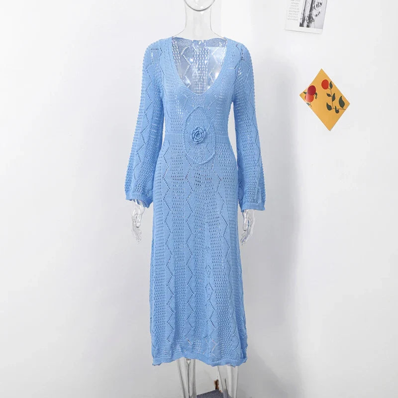 שמלת מקסי חוף סרוגה בעיטור פרח - Beatrice