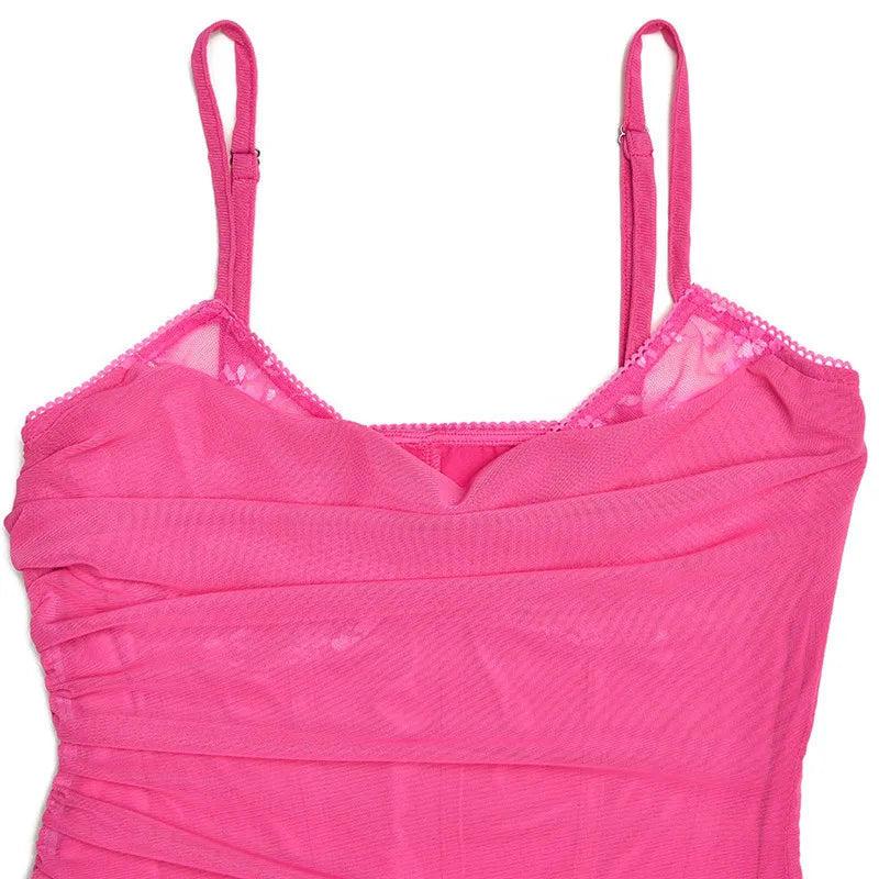 שמלת מקסי שיפון צמודה בעיטור תחרה - רוזליה