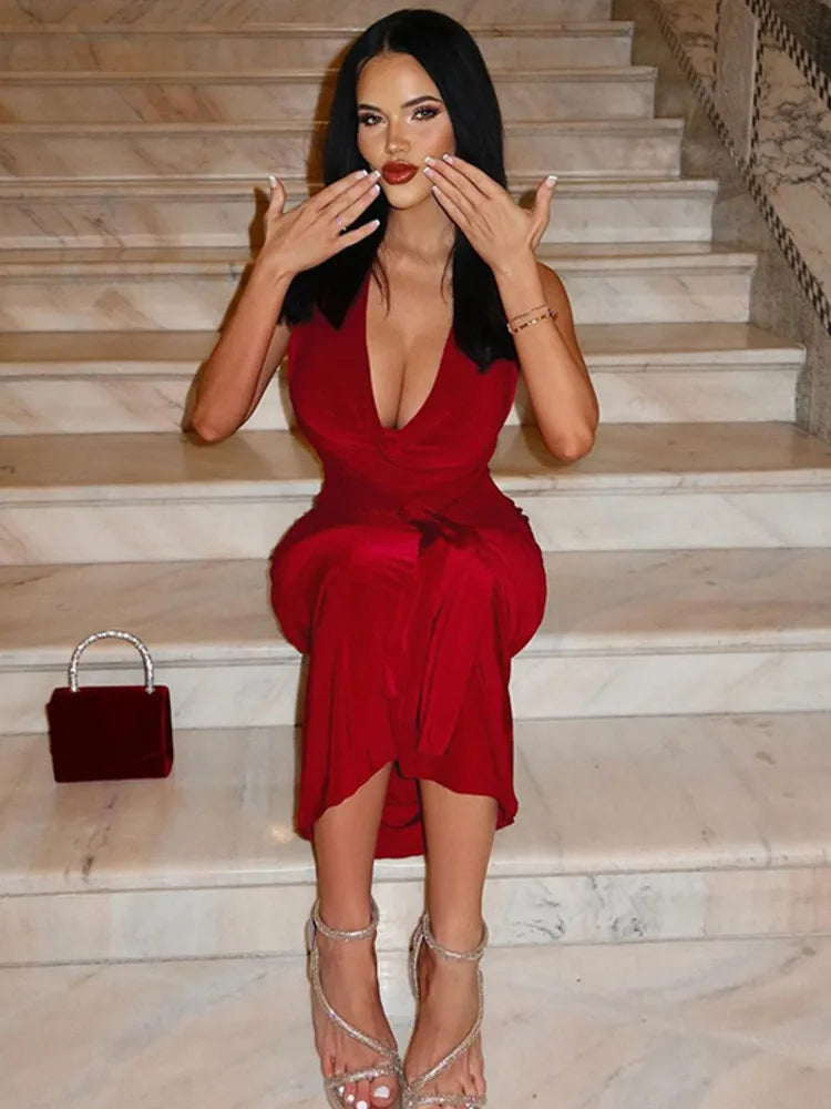 שמלת מקסי קטיפה בעיטור קשירה - מריאנלה