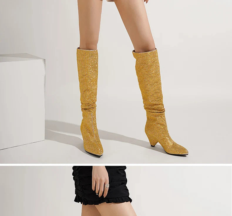Heeled boots with glittering rhinestones - Daisy