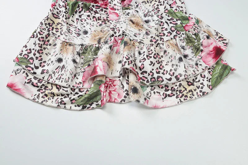 שמלת מיני קולר בהדפס מנומר בעיטור פרחים גב פתוח - צ'ילי