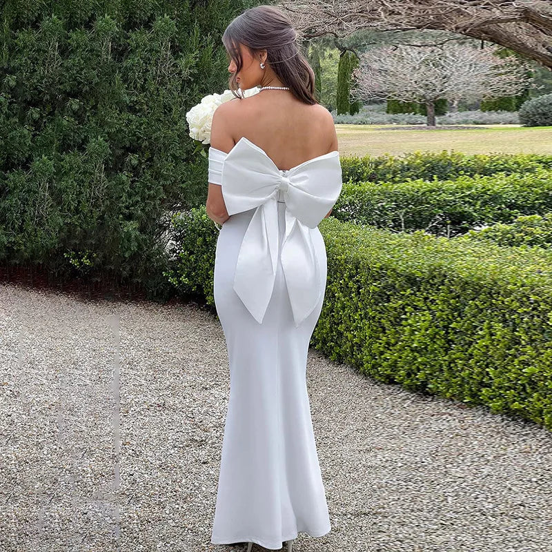 שמלת מקסי כתפיים חשופות בעיטור פפיון בגב - סיסיליה