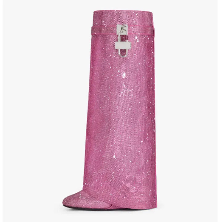 High heel boots with glittering rhinestones and a lock - Bailey