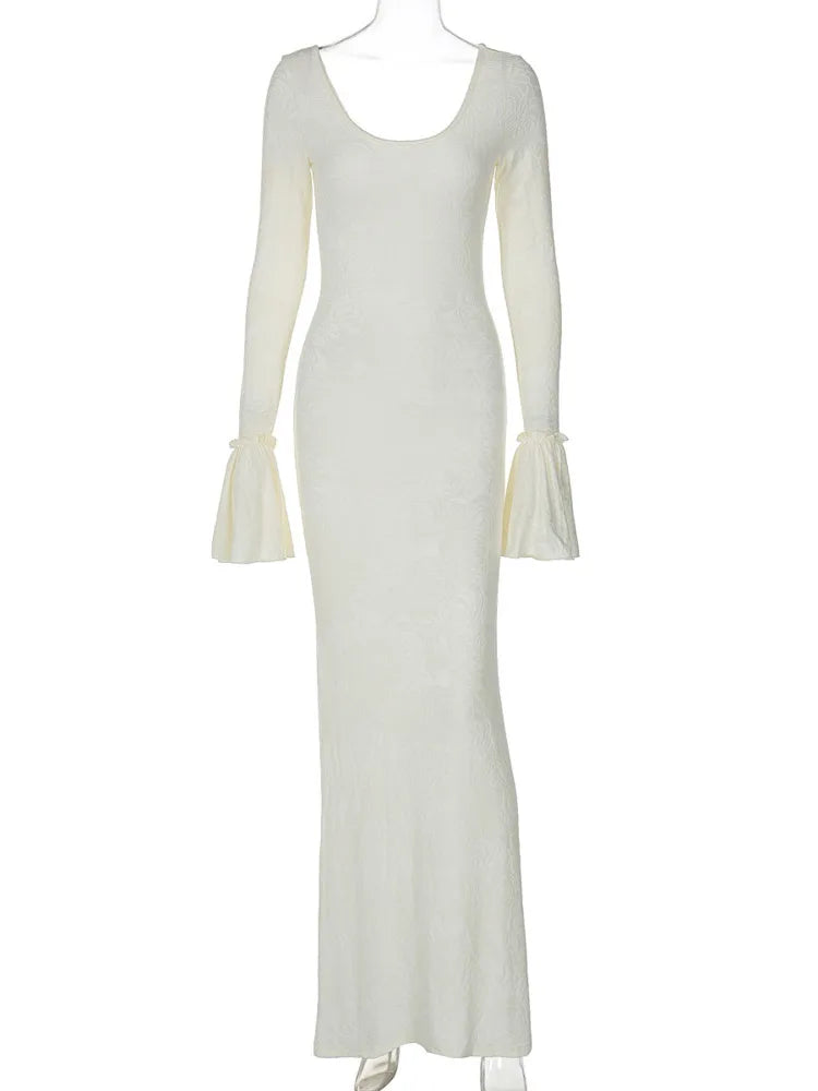 שמלת מקסי בעיטור רקמת פרחים שרוולי פעמון - הלן