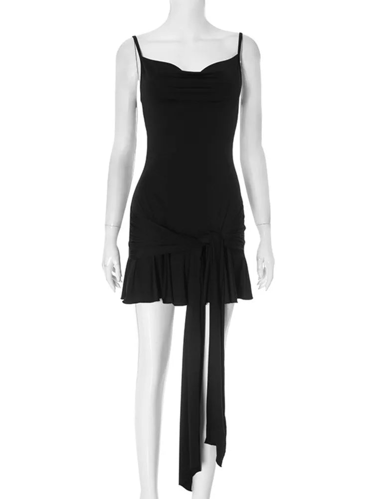 שמלת מיני מלמלה בעיטור קשירה כתפיות ספגטי - Selena