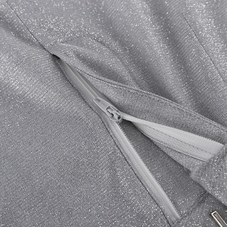 חליפת נצנצים 3 חלקים גוזיה בלייזר ומכנסיים גזרה גבוהה ארוכים - פאשה