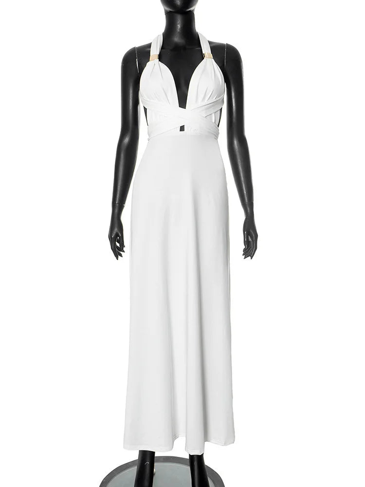 שמלת מקסי בוהו בעיצוב קשירות בעיטור אבזמי זהב - מיכאלה