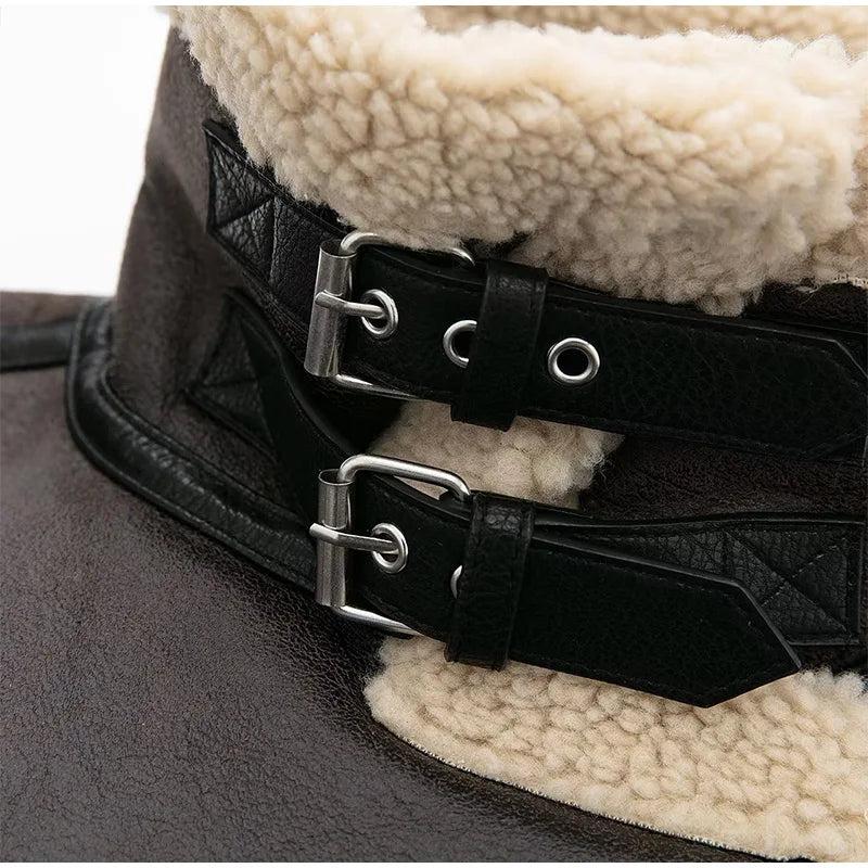 מעיל עור פרווה פנימית בעיצוב אוברסייז - קאיה