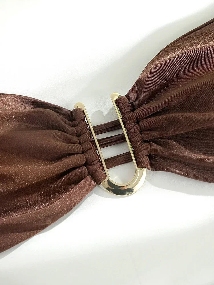 בגד ים סטרפלס גזרה גבוהה - ARIEL