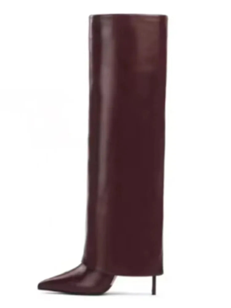 Genuine leather/imitation leather high pointed heel boots - Amaya