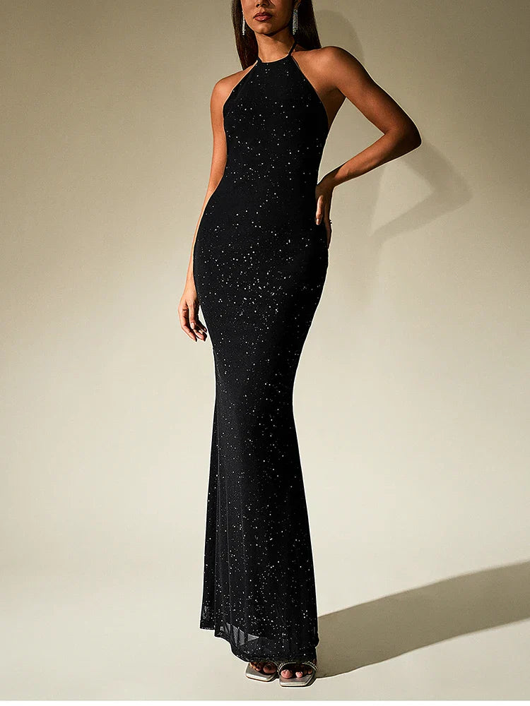 שמלת נצנצים מקסי קולר גב פתוח - אלישיה