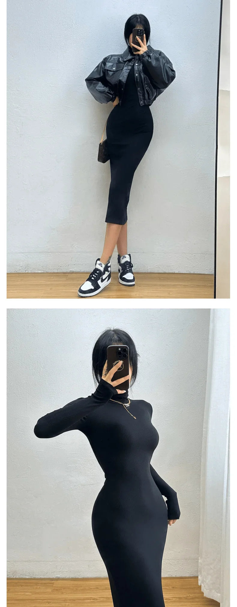 שמלת מידי סרוגה צמודה צווארון גולף - Kira