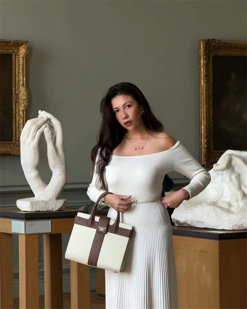 שמלת מידי סרוגה בגזרת A כתפיים חשופות - MILIAN