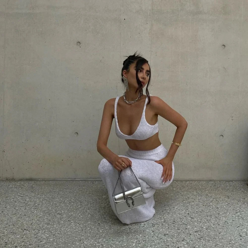 סט שני חלקים סרוג טופ וחצאית מקסי - שלבי