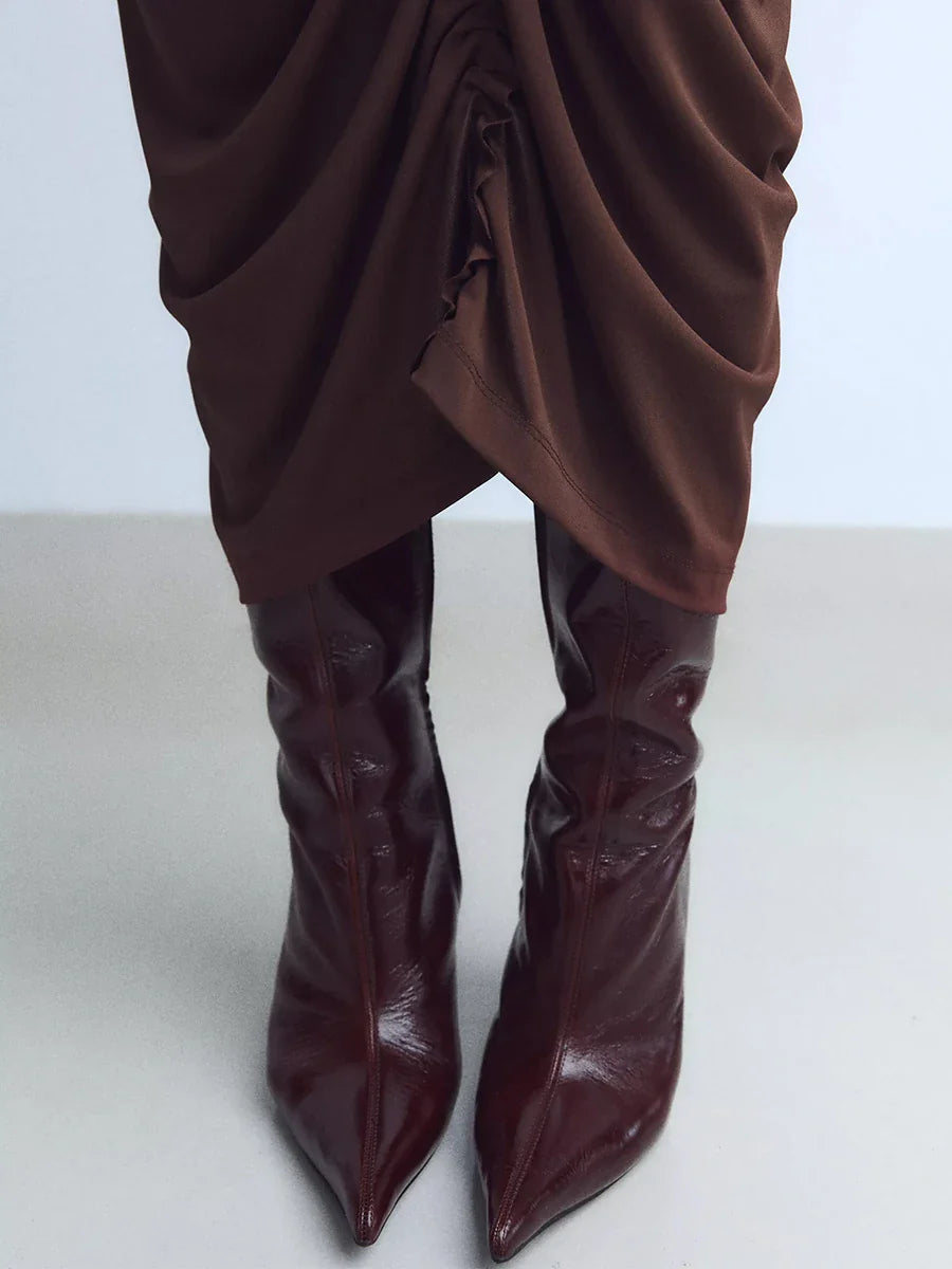 מגפי עקב שפיץ גבוהים דמוי עור - Juliette