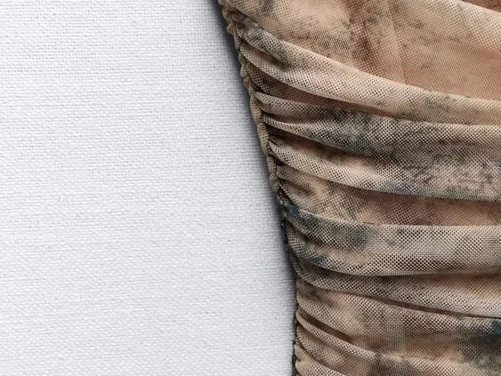 שמלת מקסי שיפון כיווצים כתפיות ספגטי בצבעי אומברה - אוליביה