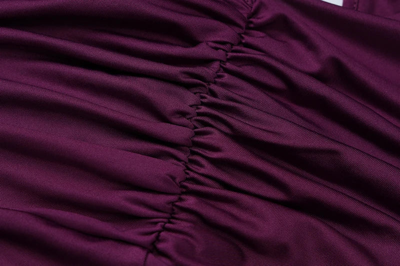 שמלת מקסי צווארון גולף צנועה בעיצוב כיווצים ומלמלה - מלכה