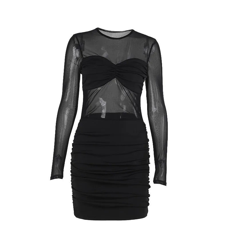 שמלת מיני רשת בעיצוב כיווצים - באקי