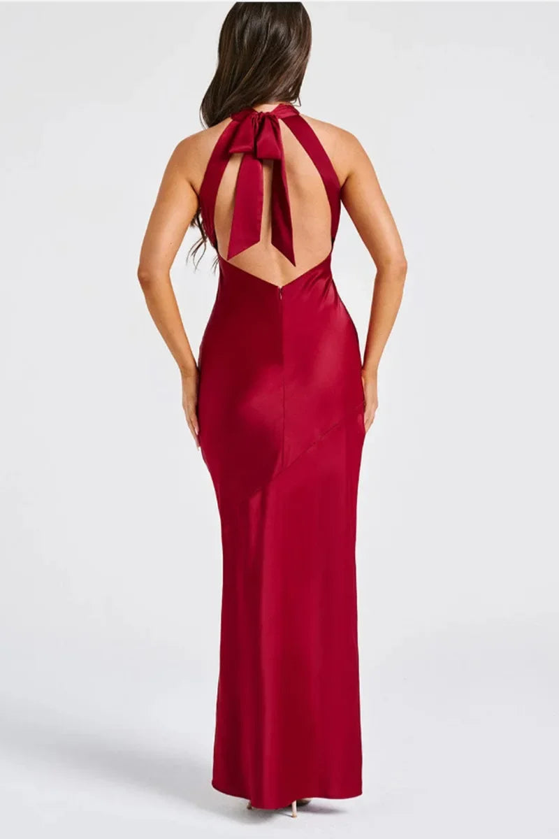 שמלת סאטן מקסי קולר בעיטור שסע - אמארי