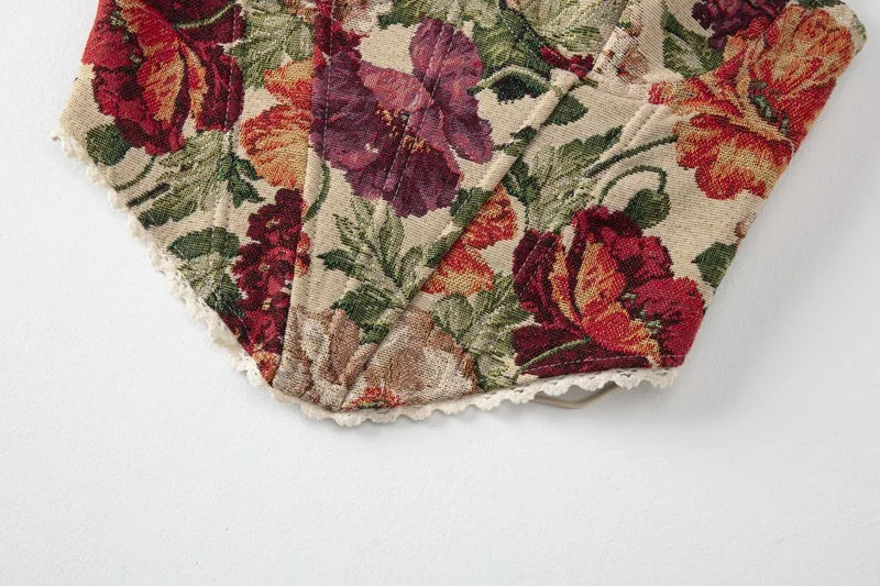 Strapless corset with tie-back in vintage floral design