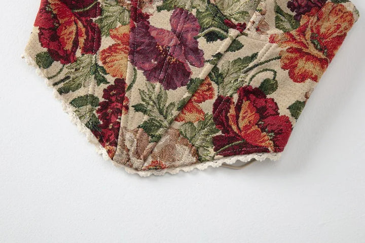 Strapless corset with tie-back in vintage floral design