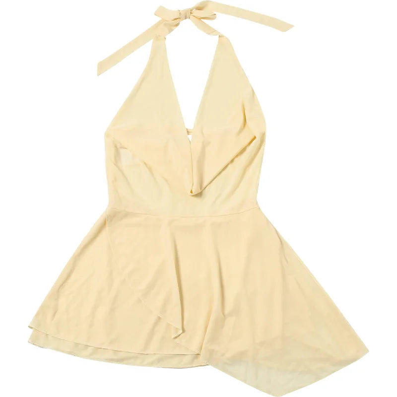 שמלת מיני מלמלה שיפון צווארון נופל גב פתוח - Juliana