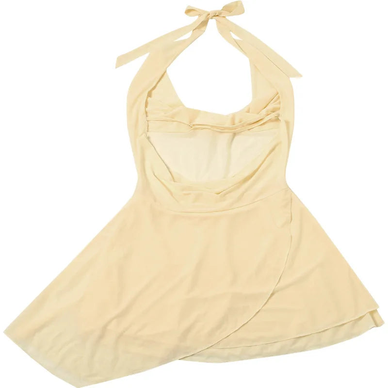 שמלת מיני מלמלה שיפון צווארון נופל גב פתוח - Juliana