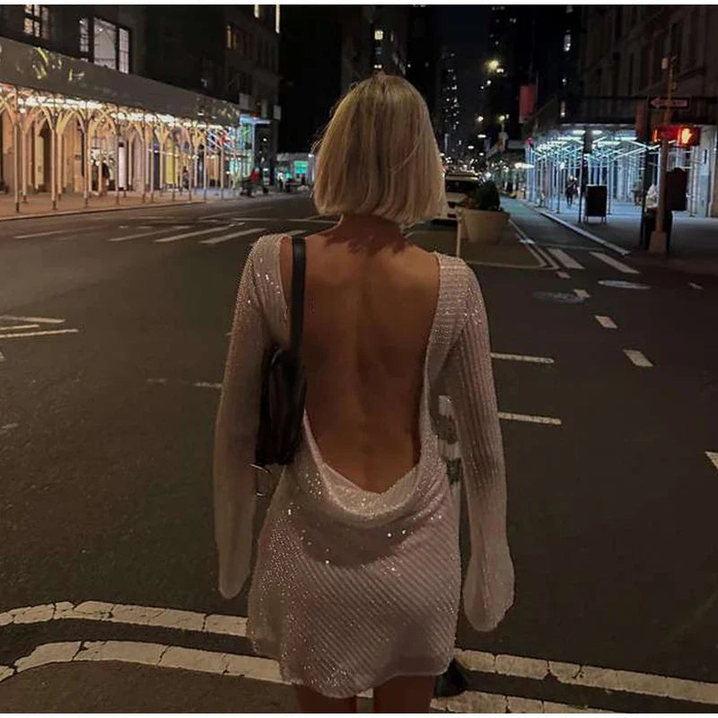 שמלת מיני פייטים גב פתוח - SOL