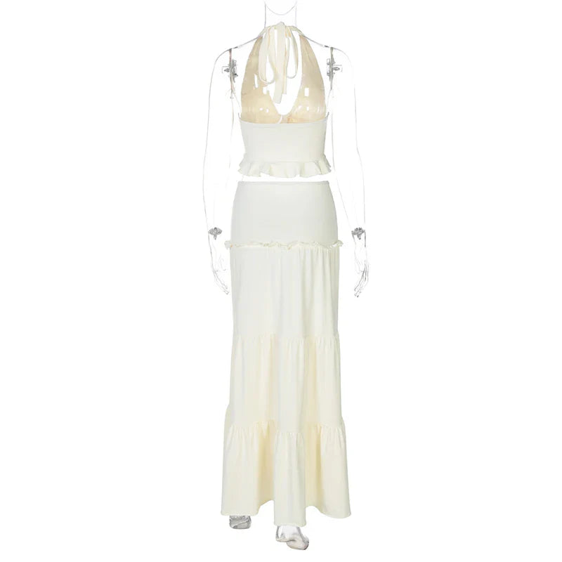 סט שני חלקים חצאית מקסי וטופ קשירה בצוואר - לורנזה