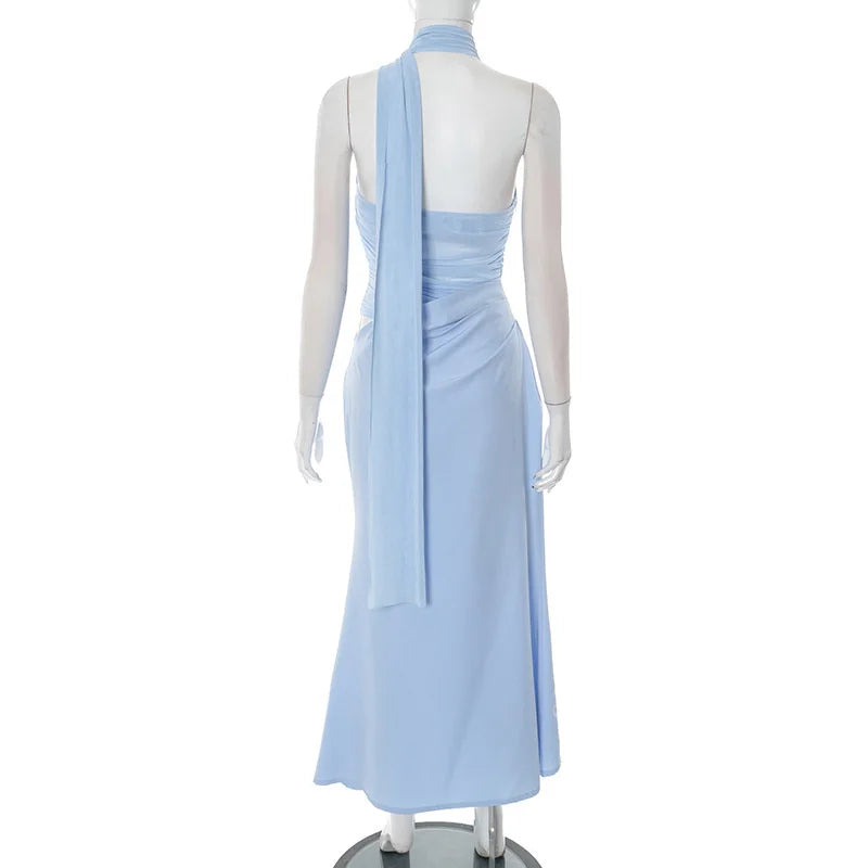 שמלת מקסי בעיצוב רשת וליפוף צעיף בצוואר - ללין