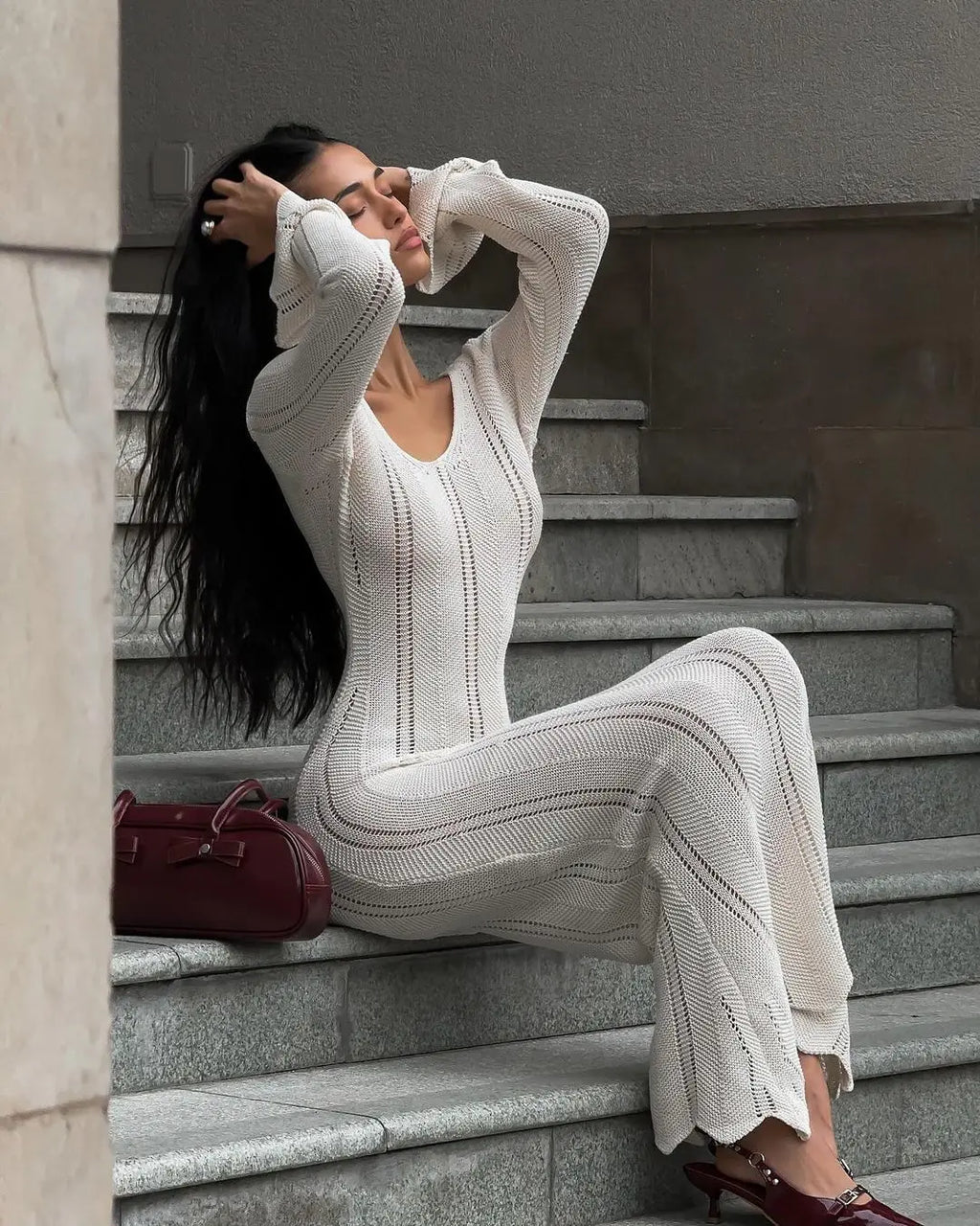 שמלת מקסי סרוגה גב פתוח - Sierra