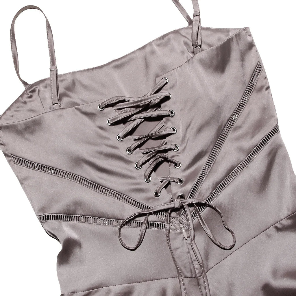 שמלת מקסי סאטן קשירה בגב להצמדה במותן - Lilia