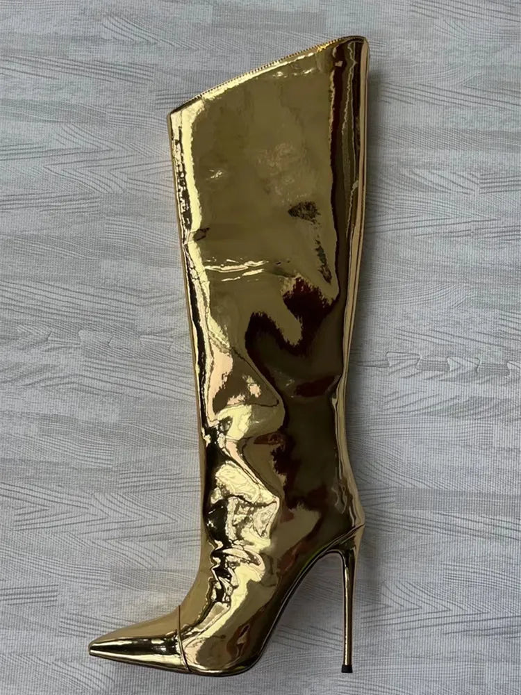 High-heeled pointed-toe boots in shiny leather design - Sloane