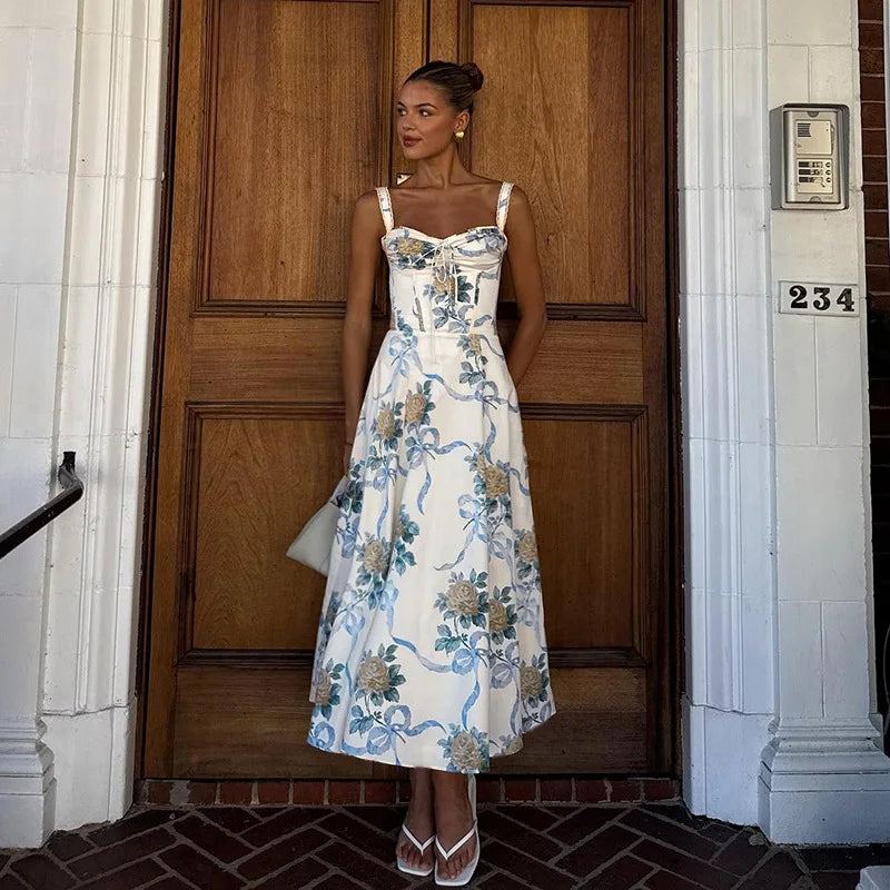 שמלת מידי אלגנטית בהדפס פרחוני בגזרת A - פלוריין