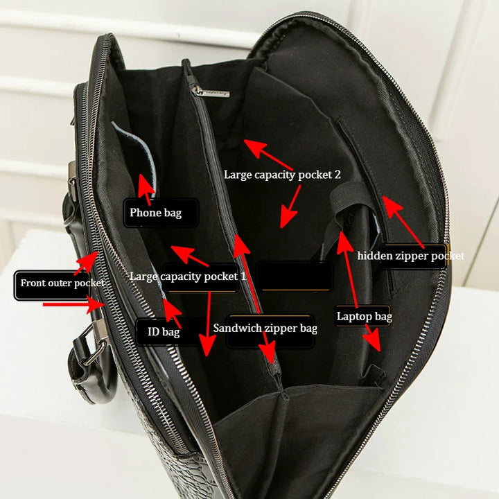 Leather bag with crocodile design