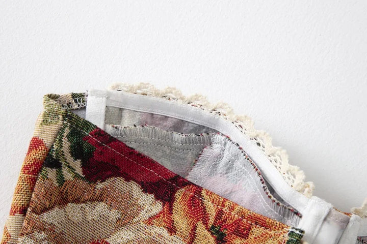 Strapless corset with tie-back in vintage floral design