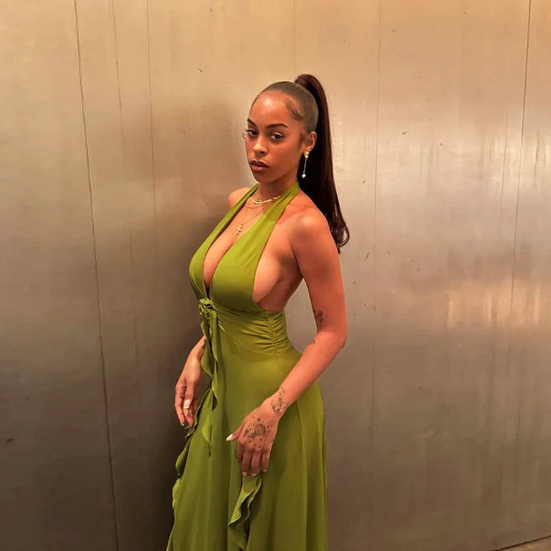 שמלת מקסי בעיטור מלמלה ופרח גב פתוח  - Maxine