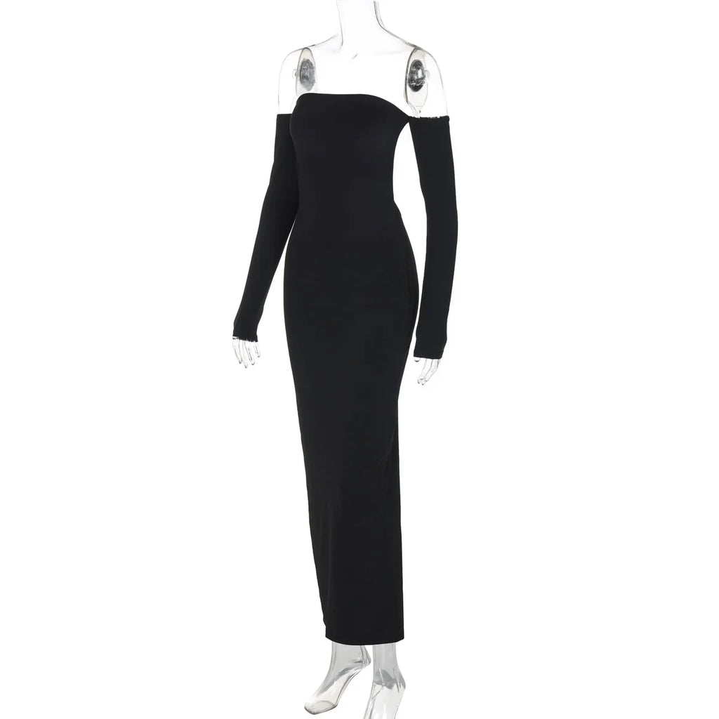 שמלת מקסי צמודה בד מחטב גב פתוח - אוורה