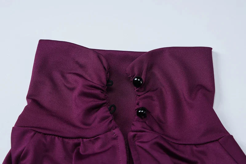 שמלת מקסי צווארון גולף צנועה בעיצוב כיווצים ומלמלה - מלכה